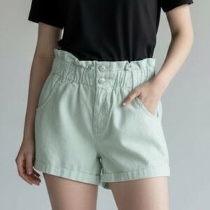PacSun Mint Green PaperBag High Waist Mom Denim Shorts